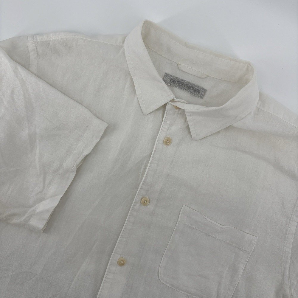 Outerknown Shirt Mens Extra Large White Button Up‎ Short Sleeve Hemp